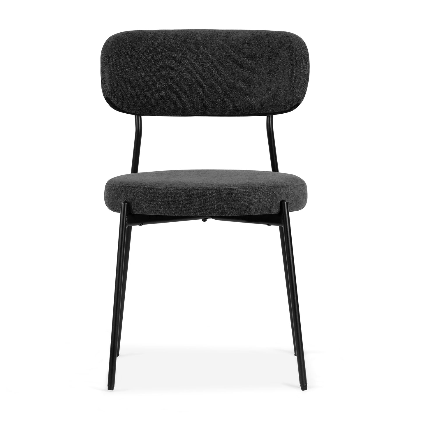Set of 2 Aya Black Chenille Dining Chair with Black Steel Legs