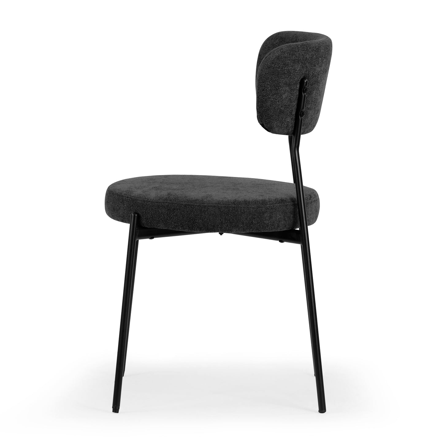 Set of 2 Aya Black Chenille Dining Chair with Black Steel Legs