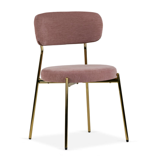 Set of 2 Aya Rust Pink Chenille Dining Chair with Gold Steel Legs