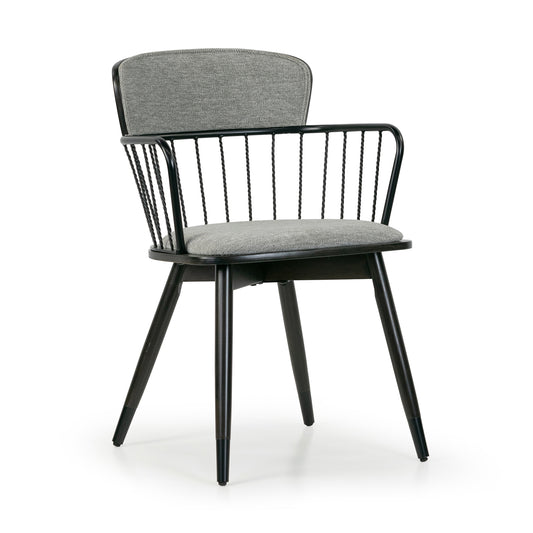 Set of 2 Bairn Gray Fabric Dining Chair with Dark Walnut Wood Legs