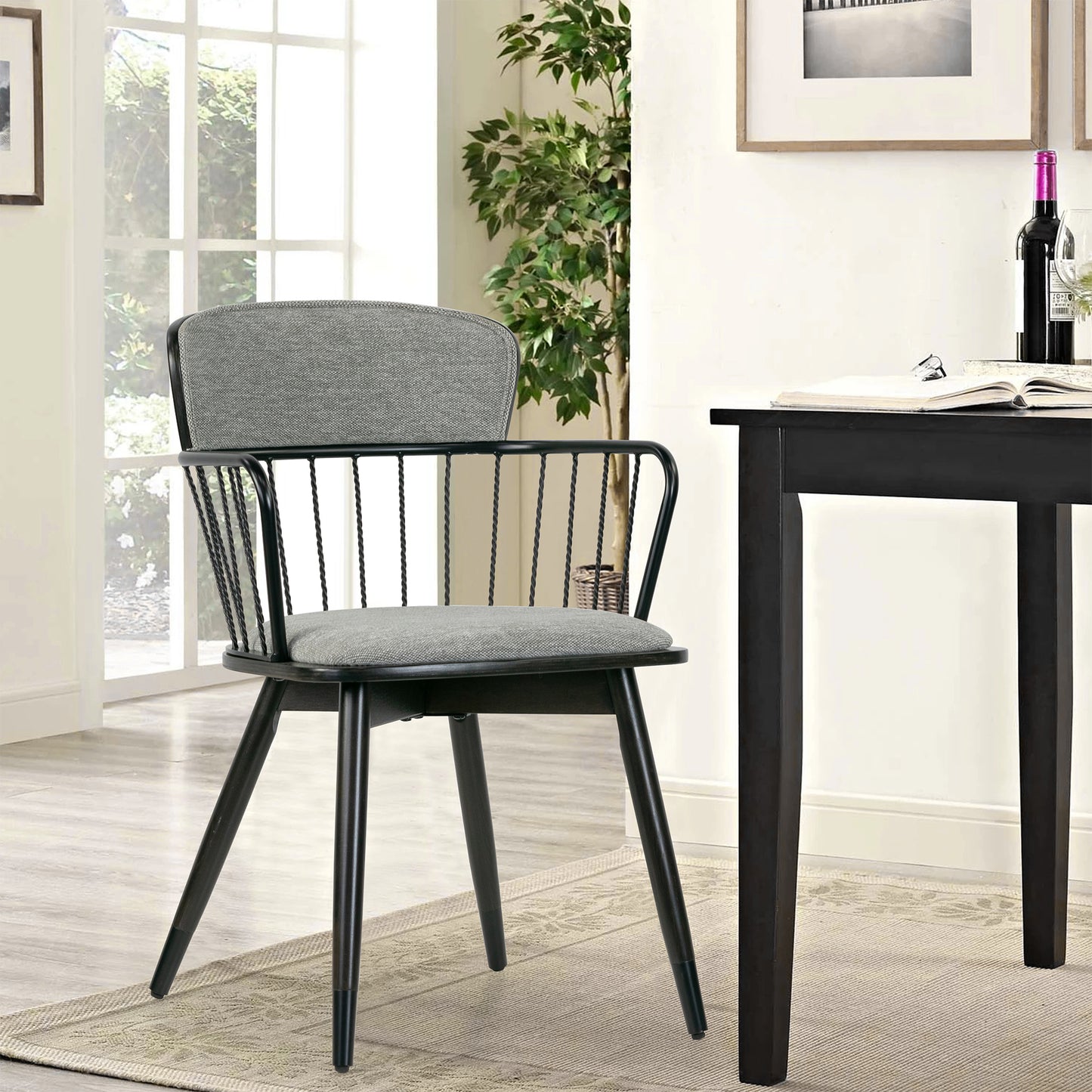 Set of 2 Bairn Gray Fabric Dining Chair with Dark Walnut Wood Legs