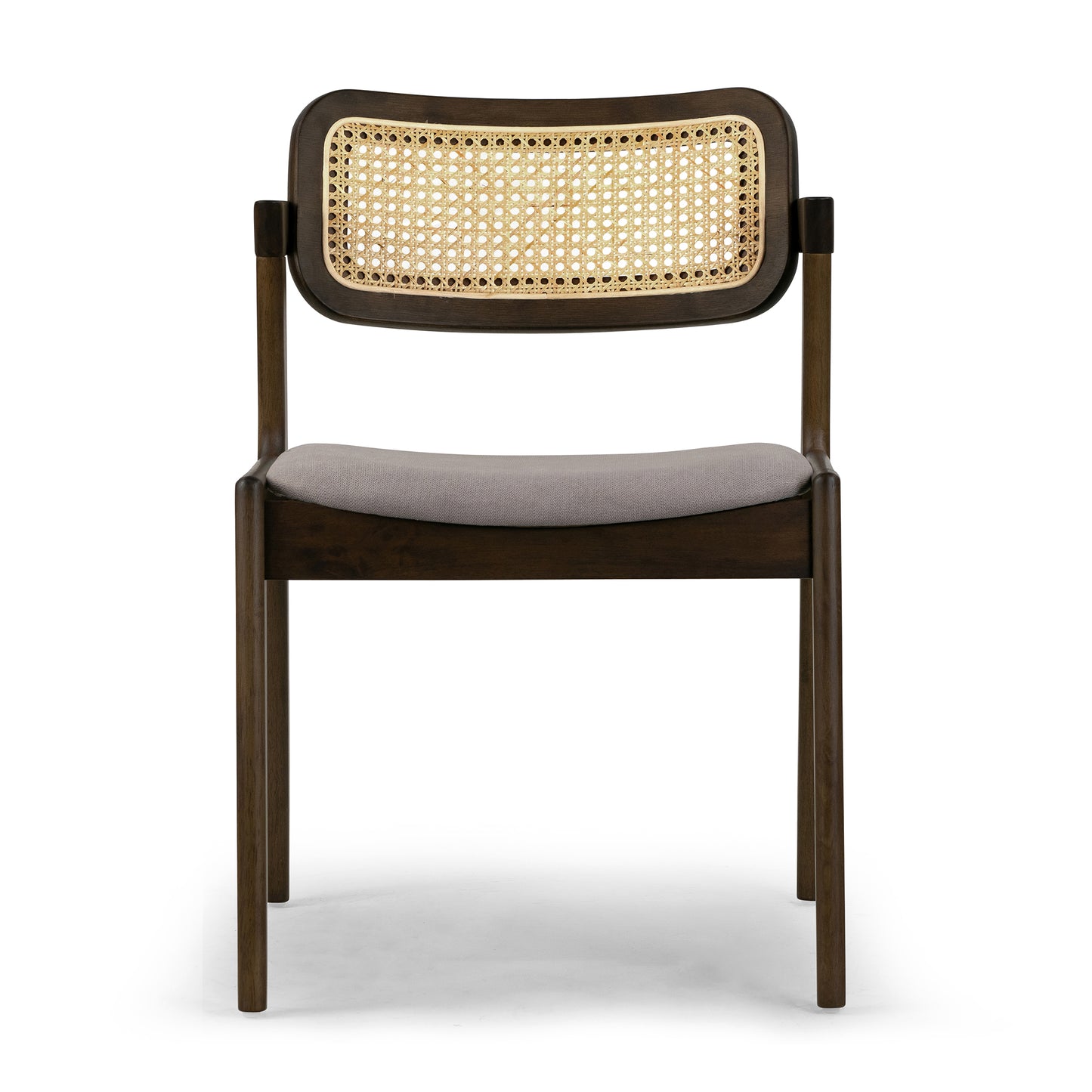 Set of 2 Azula Gray Fabric Dining Chair with Rattan Back and Walnut Wood Legs