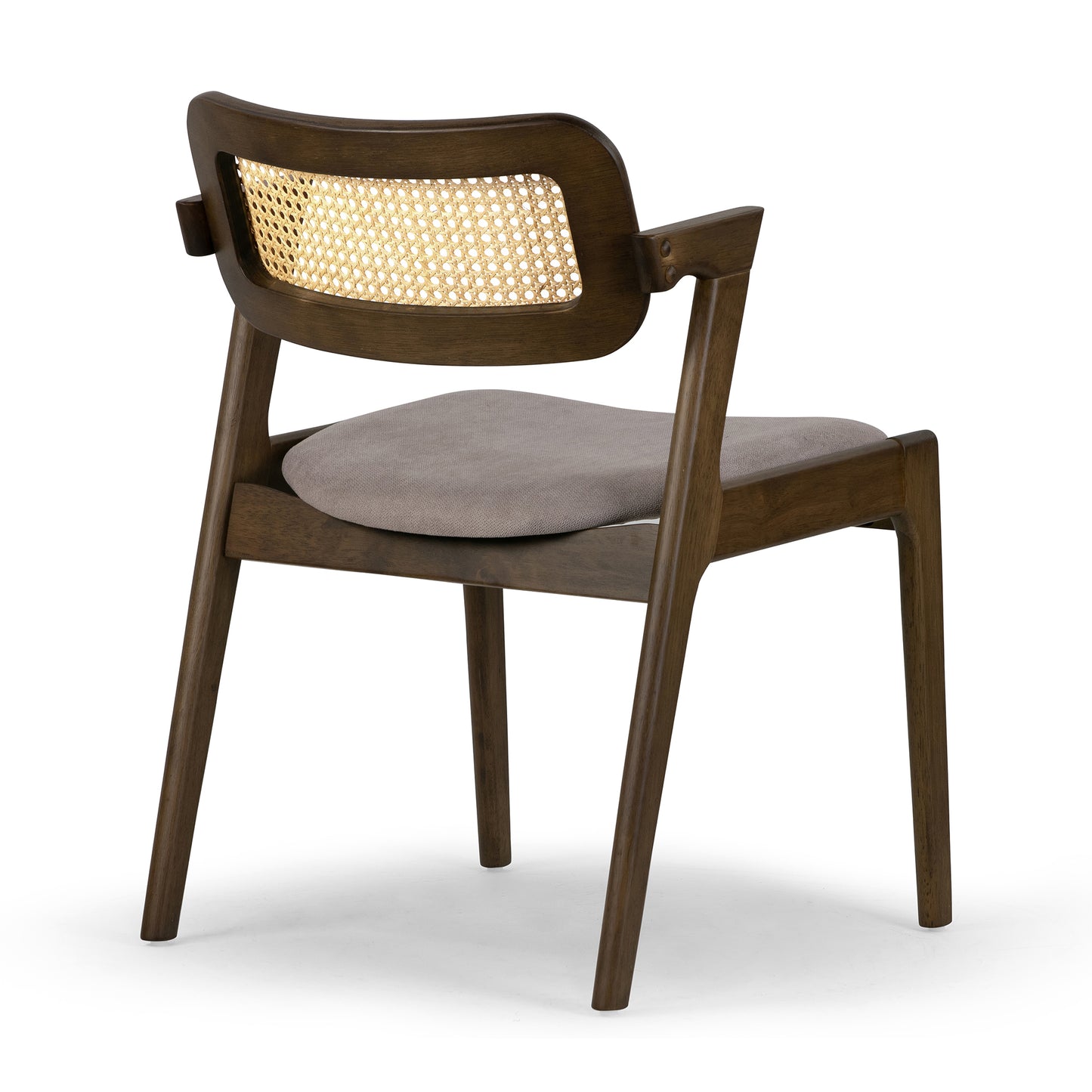 Set of 2 Azula Gray Fabric Dining Chair with Rattan Back and Walnut Wood Legs