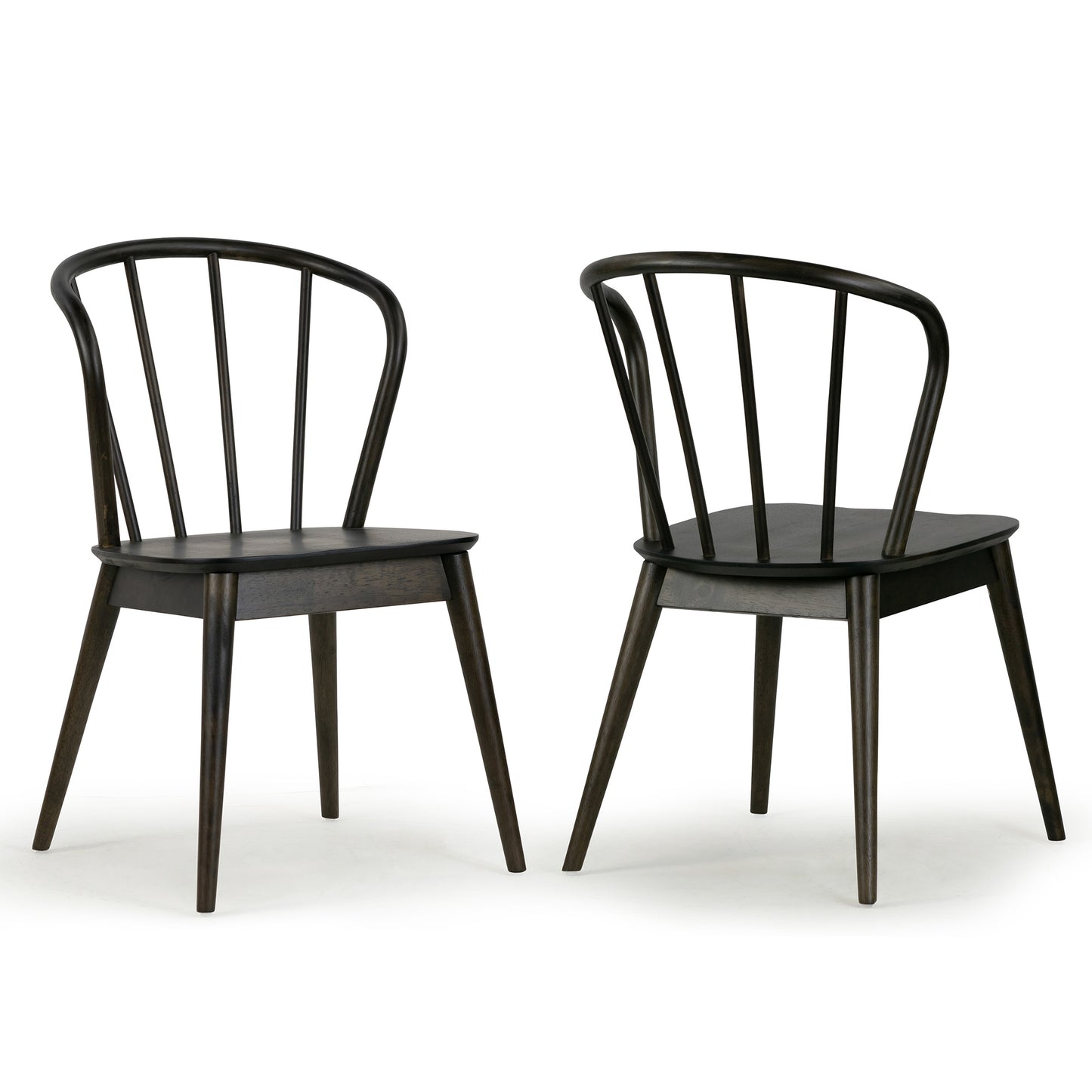 Set of 2 Azure Black Rubberwood Dining Chair with Windsor Back