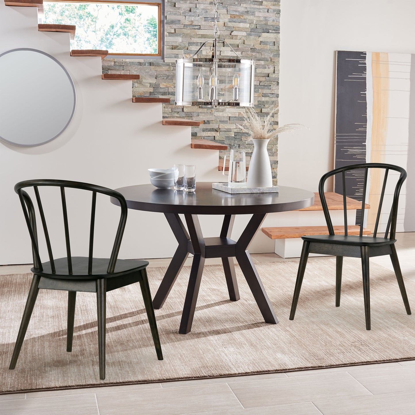 Set of 2 Azure Black Rubberwood Dining Chair with Windsor Back