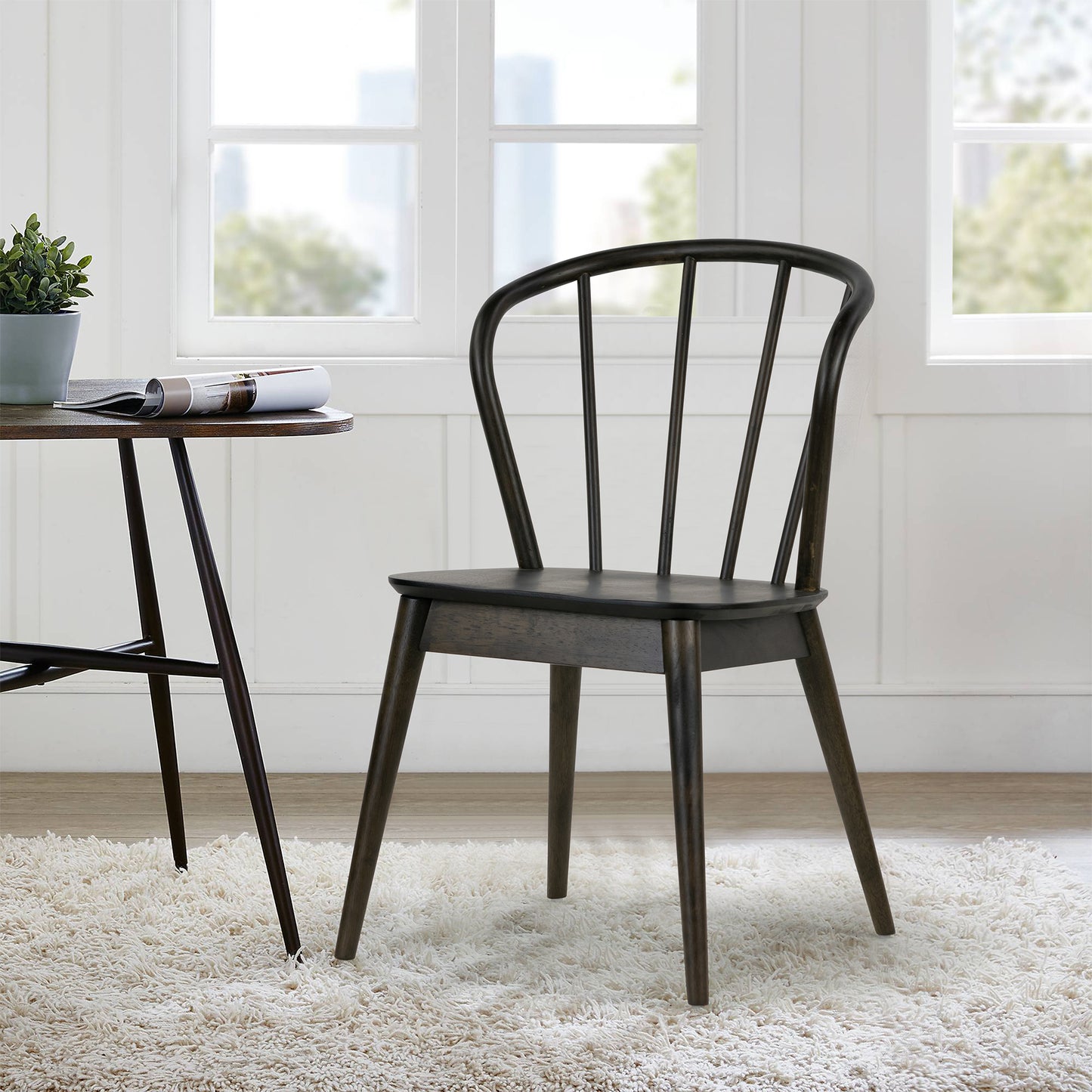 Set of 2 Azure Black Rubberwood Dining Chair with Windsor Back