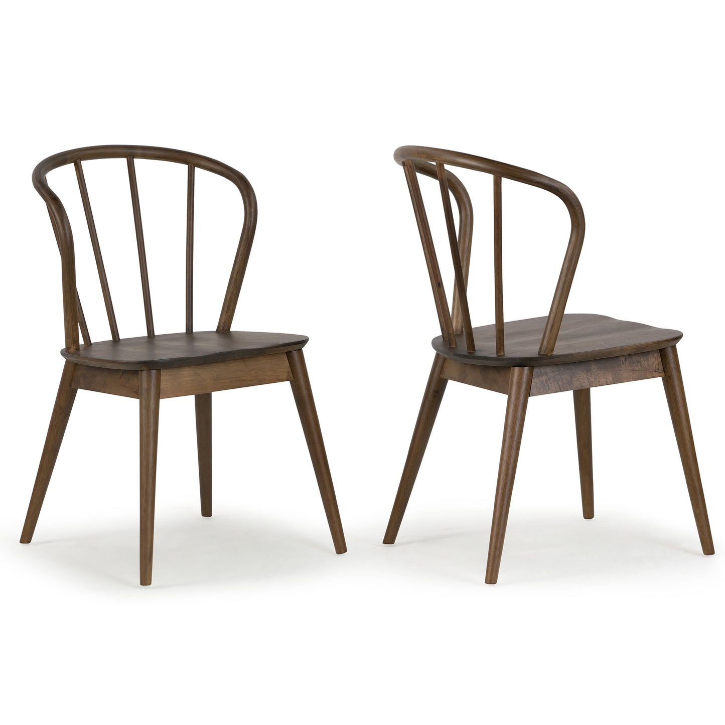 Set of 2 Azure Walnut Rubberwood Dining Chair with Windsor Back