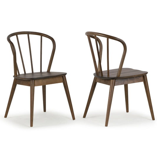Set of 2 Azure Walnut Rubberwood Dining Chair with Windsor Back