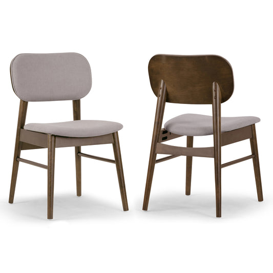 Set of 2 Babette Gray Fabric Dining Chair with Walnut Wood Legs