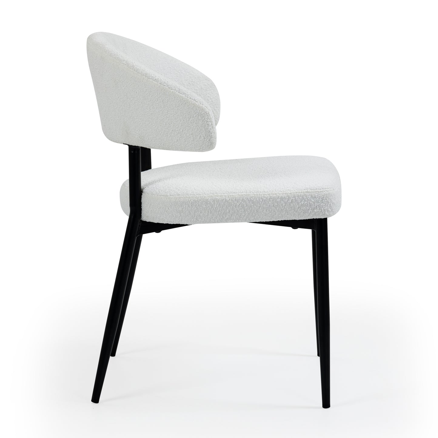 Set of 2 Ayoka White Boucle Dining Chairs with Black Iron Legs