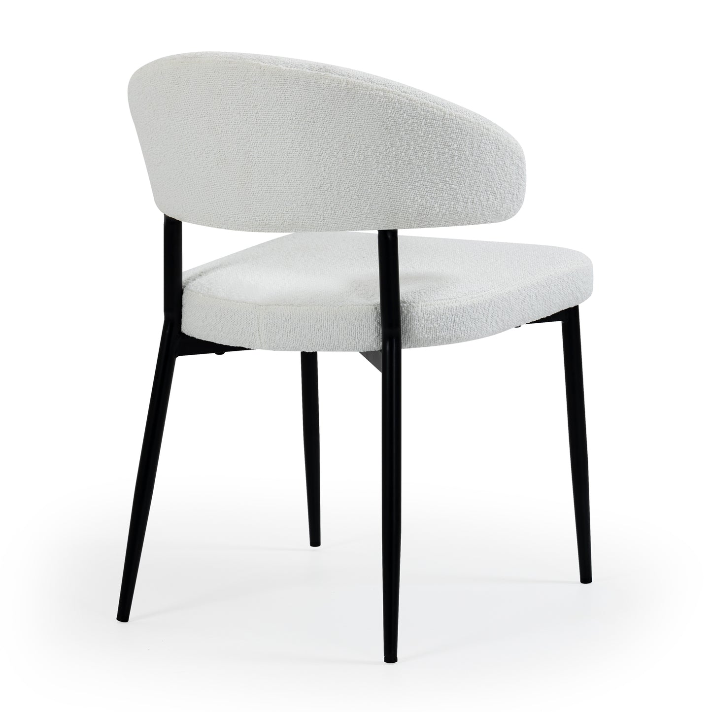 Set of 2 Ayoka White Boucle Dining Chairs with Black Iron Legs