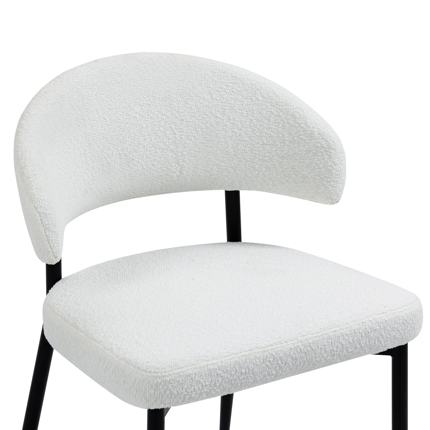 Set of 2 Ayoka White Boucle Dining Chairs with Black Iron Legs