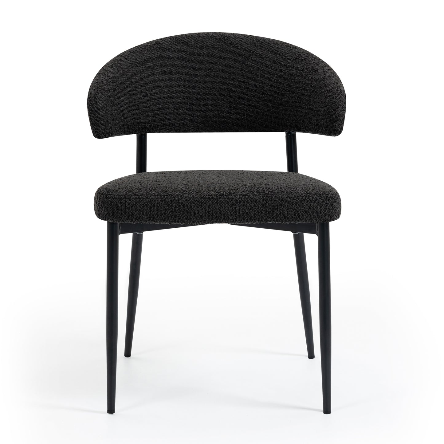 Set of 2 Ayoka Black Boucle Dining Chairs with Black Iron Legs
