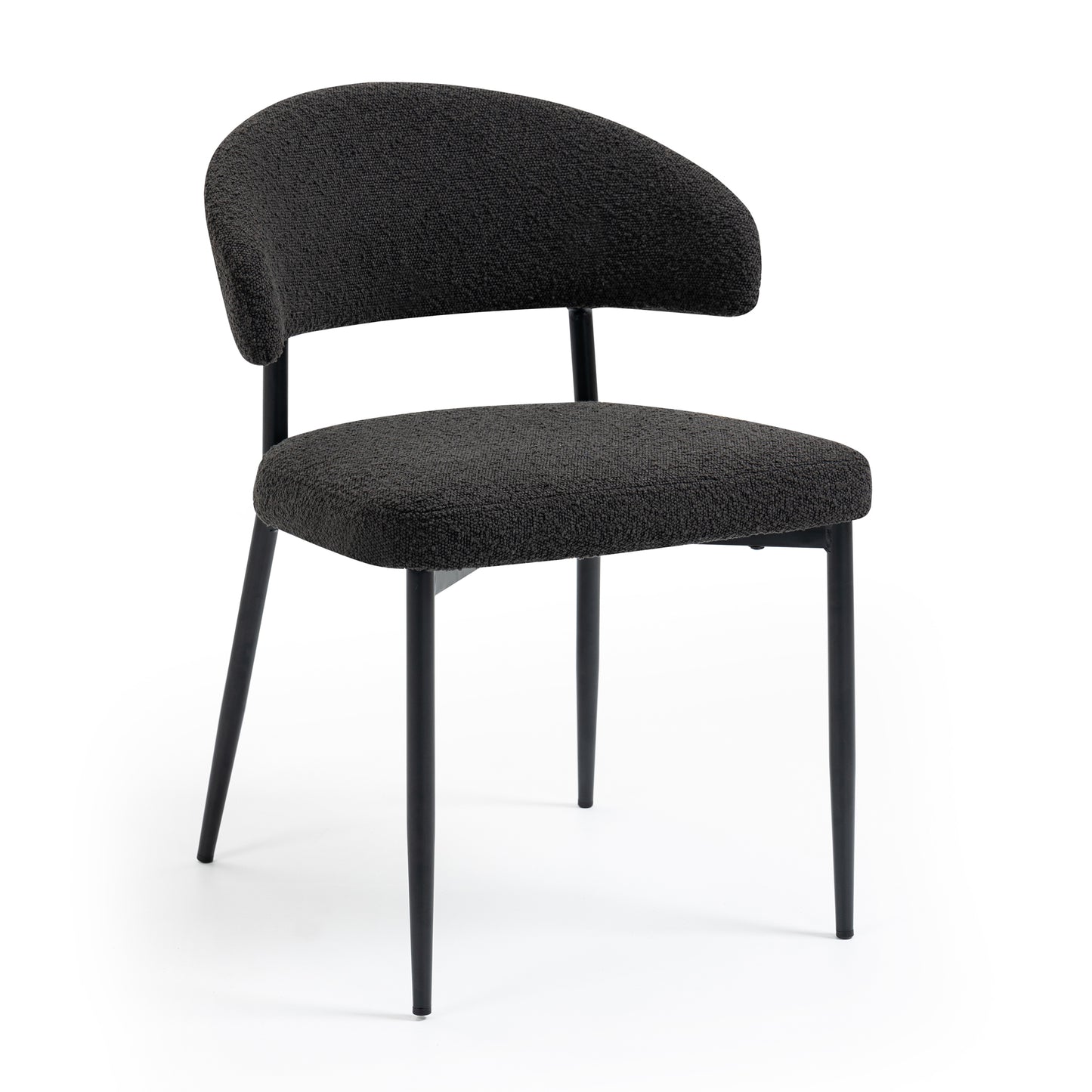 Set of 2 Ayoka Black Boucle Dining Chairs with Black Iron Legs