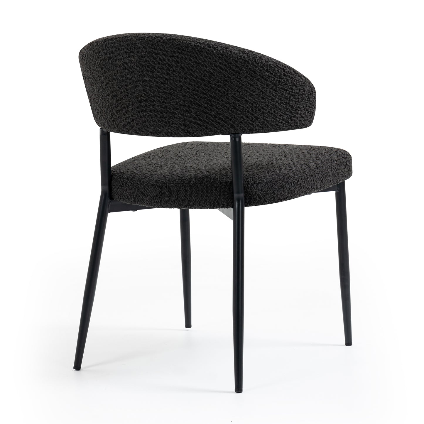 Set of 2 Ayoka Black Boucle Dining Chairs with Black Iron Legs