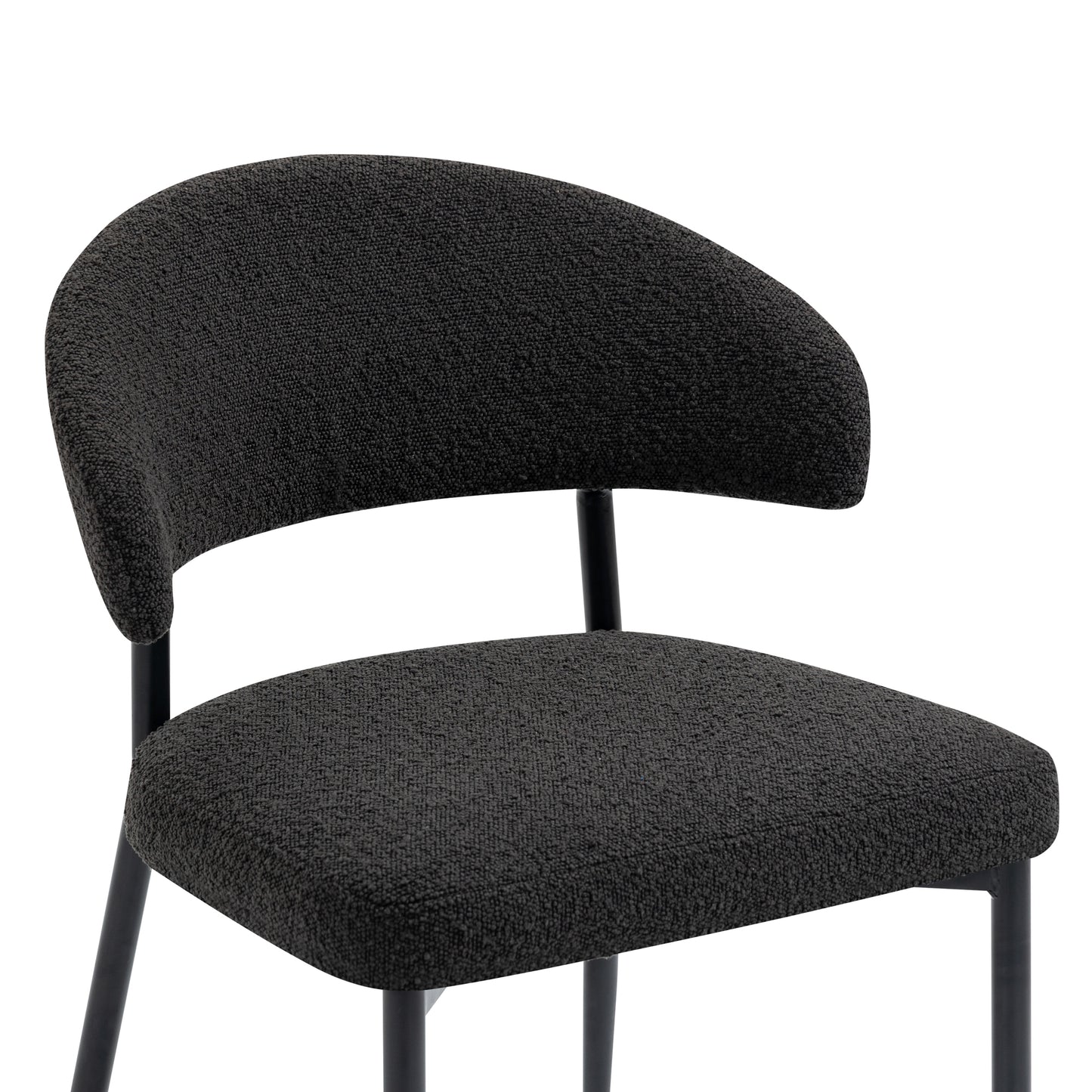 Set of 2 Ayoka Black Boucle Dining Chairs with Black Iron Legs