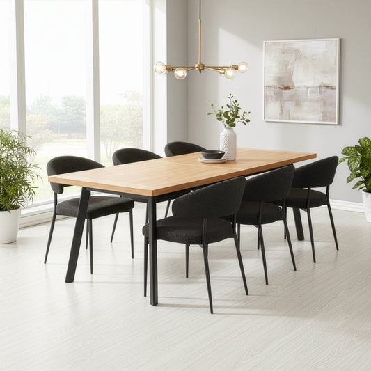 Set of 2 Ayoka Black Boucle Dining Chairs with Black Iron Legs