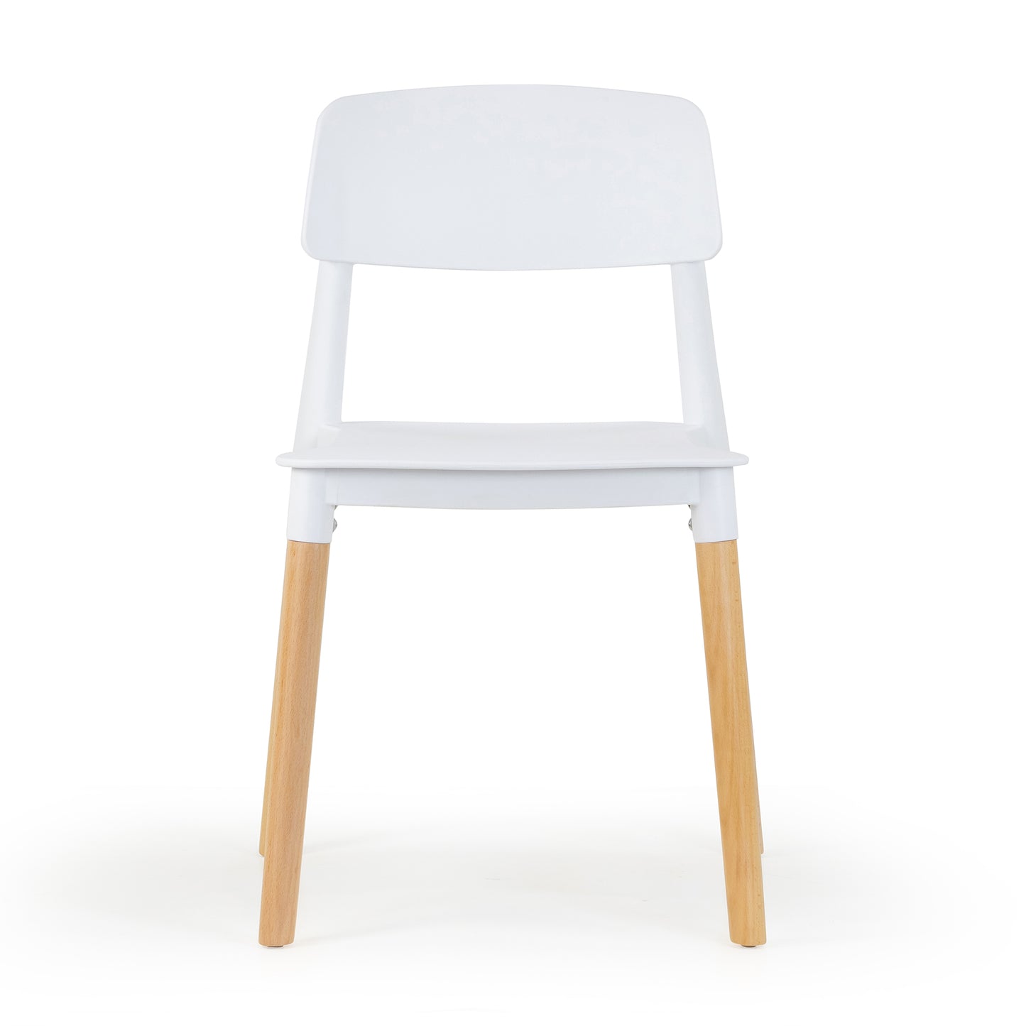 Balta White Plastic Dining Chair with Wood Legs