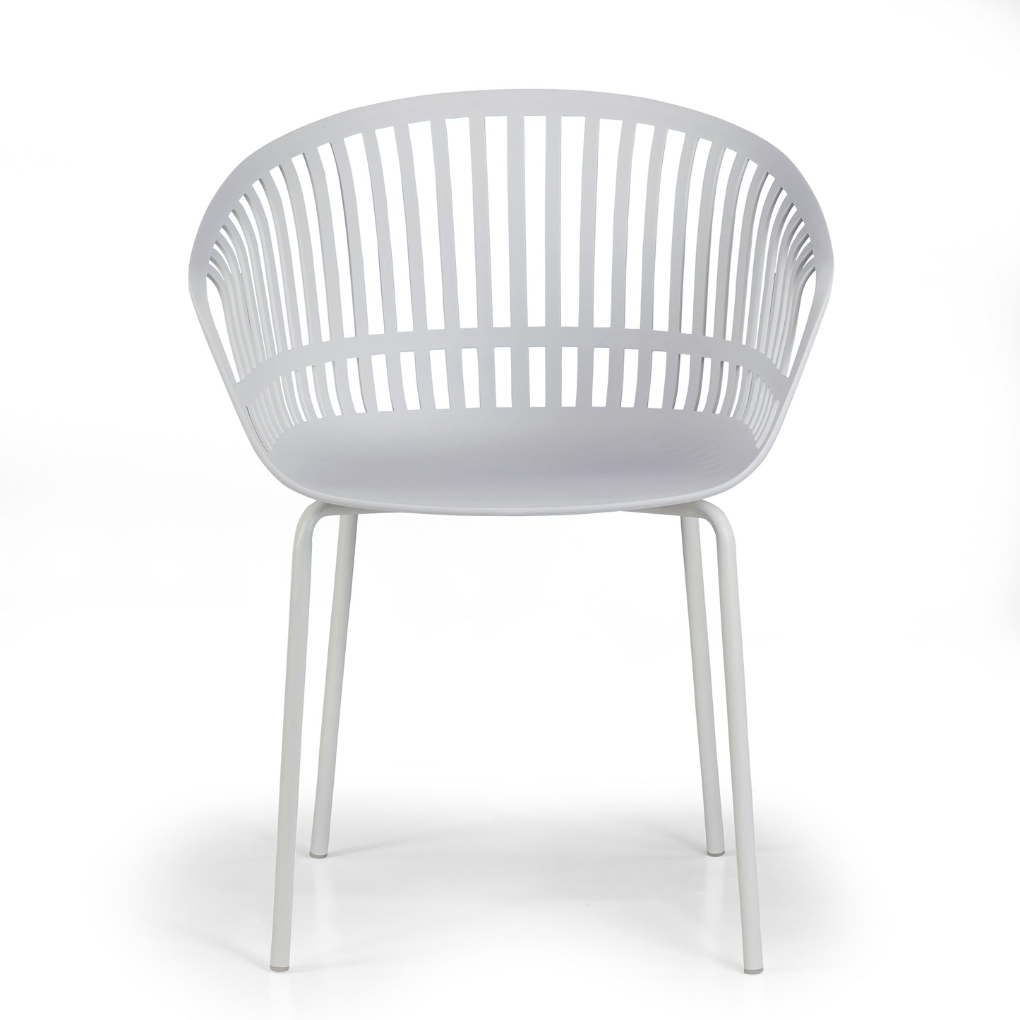 Set of 2 Barras White Plastic Dining Chair with Slatted Back and Iron Legs