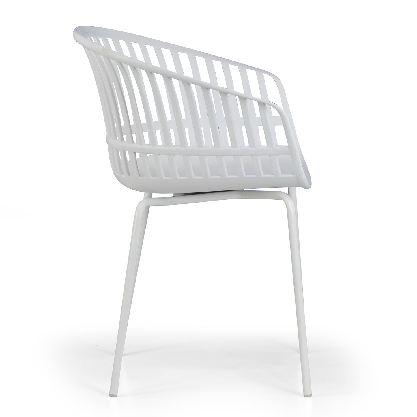 Set of 2 Barras White Plastic Dining Chair with Slatted Back and Iron Legs