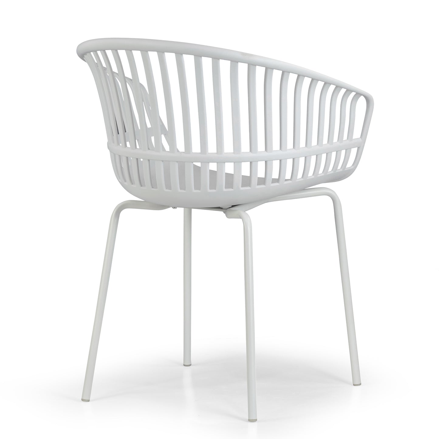 Set of 2 Barras White Plastic Dining Chair with Slatted Back and Iron Legs