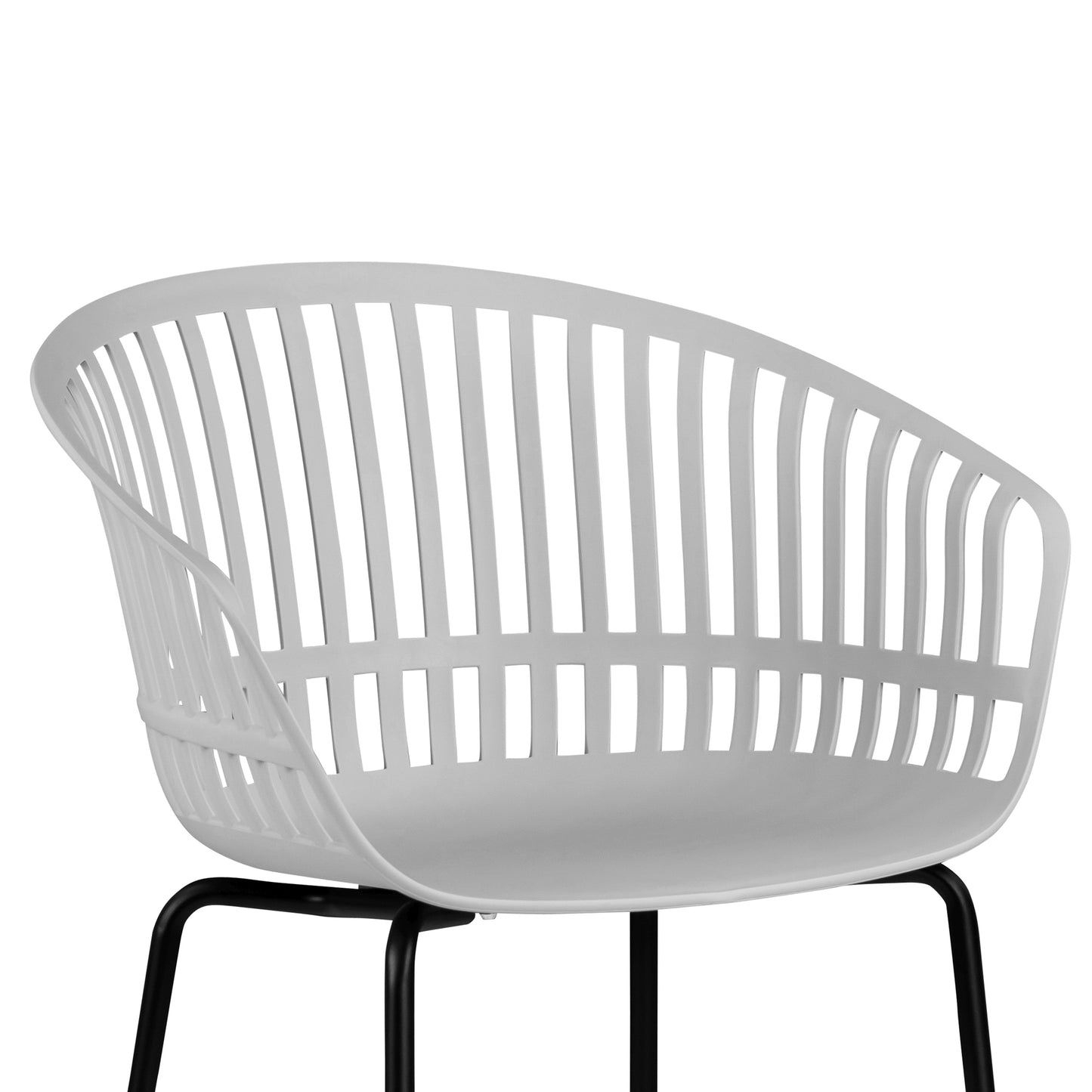 Set of 2 Barras White Plastic Dining Chair with Slatted Back and Black Iron Legs
