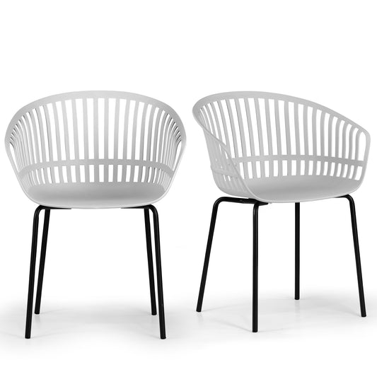 Set of 2 Barras Gray Plastic Dining Chair with Slatted Back and Iron Legs