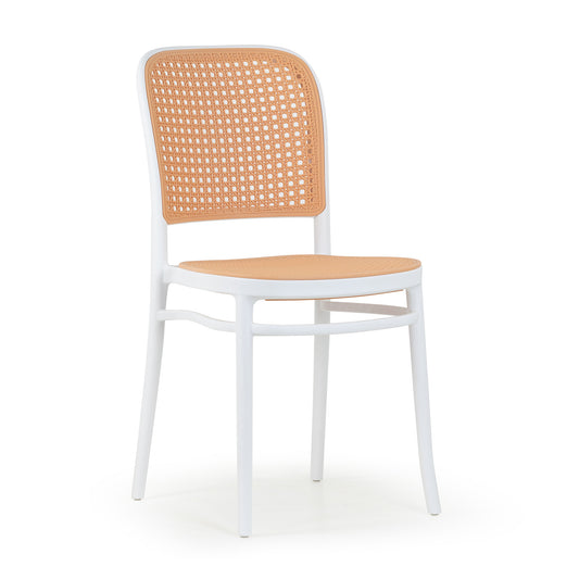 Set of 2 Balto White Plastic Dining Chair with Rattan Detail