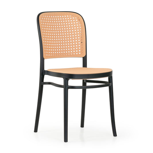 Set of 2 Balto Black Plastic Dining Chair with Rattan Detail