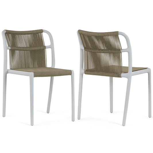 Set of 2 Belden Beige Woven Rope Fabric Dining Chair with Plastic Frame