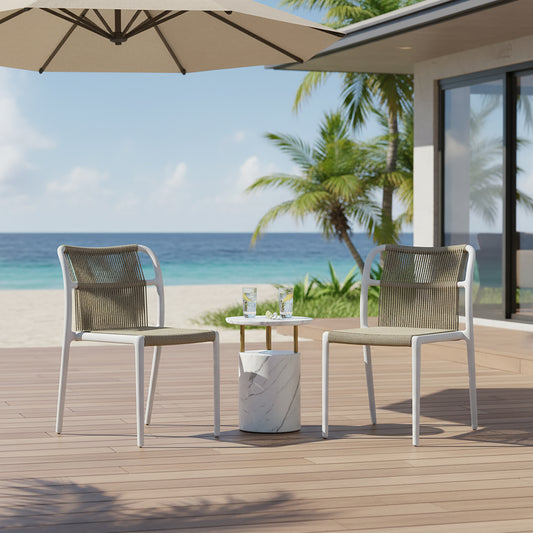 Set of 2 Belden Beige Woven Rope Fabric Dining Chair with Plastic Frame