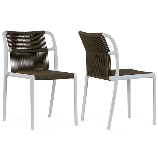 Set of 2 Belden Brown Woven Rope Fabric Dining Chair with Plastic Frame