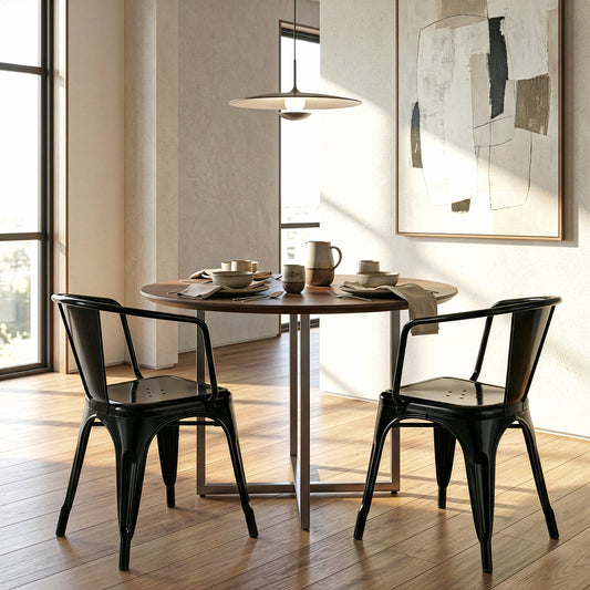 Set of 2 Baruna Black Metal Dining Chairs with Open Back