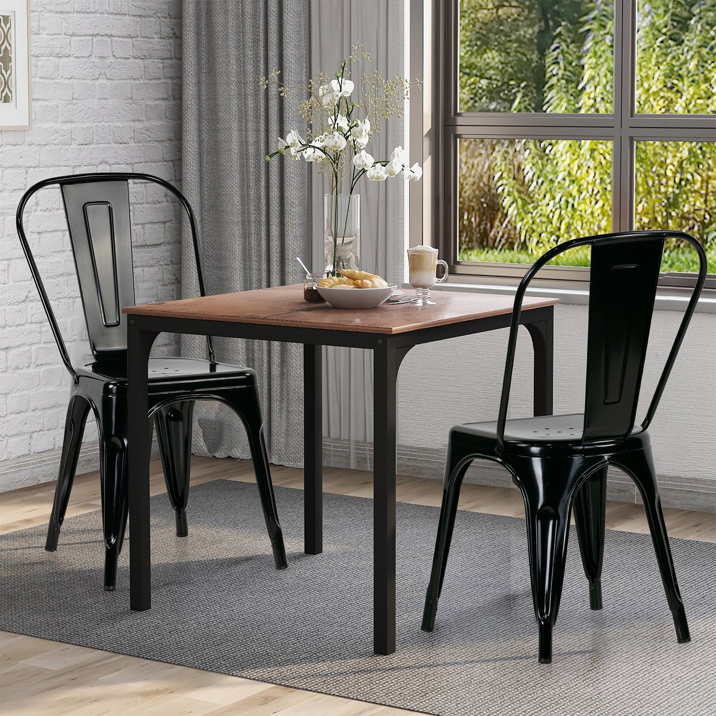 Set of 2 Bash Black Metal Dining Chairs with High Back