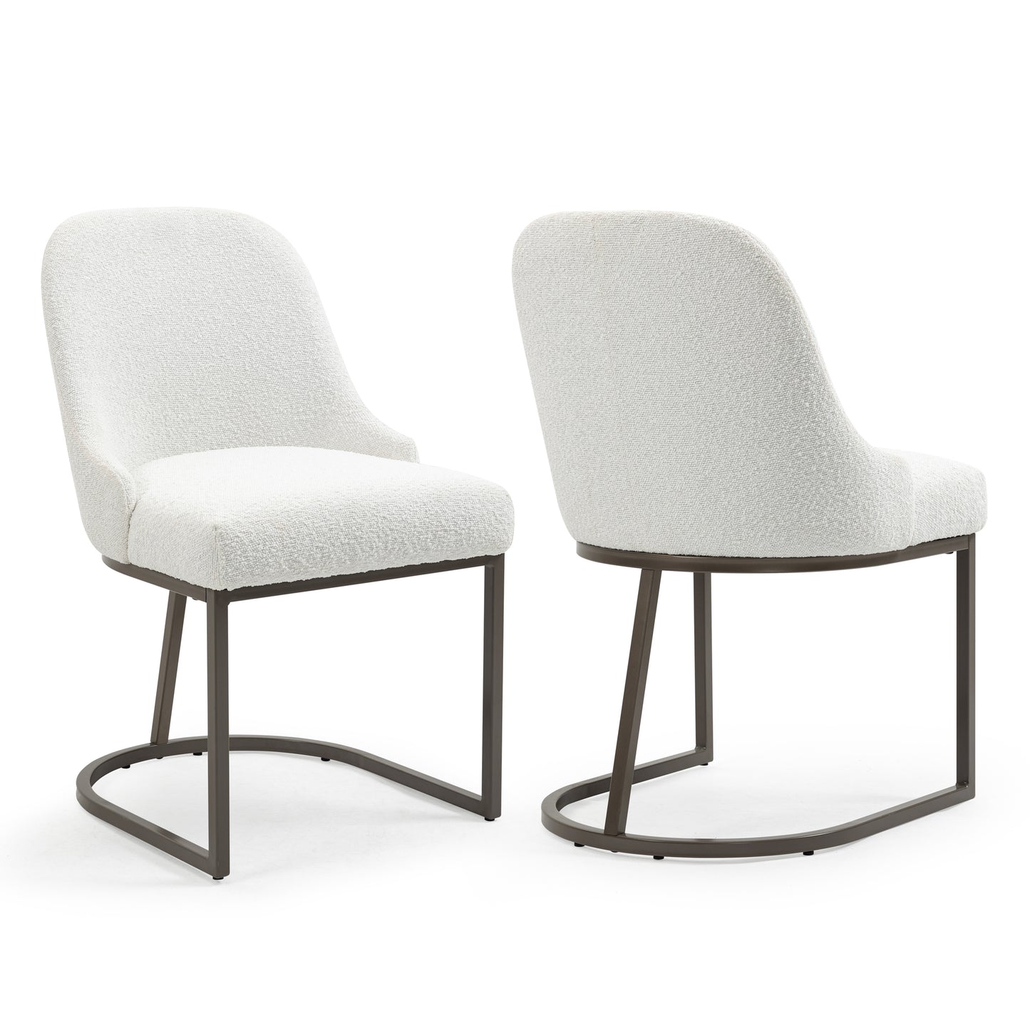 Set of 2 Ayane White Boucle Fabric Dining Chair with Iron Legs