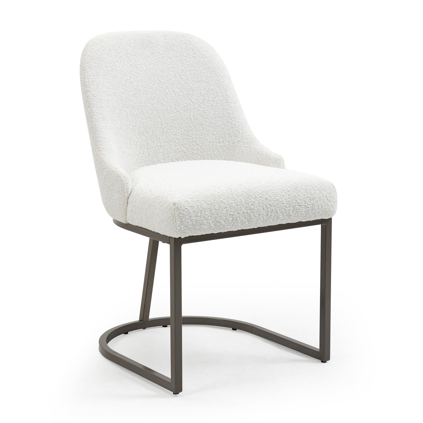 Set of 2 Ayane White Boucle Fabric Dining Chair with Iron Legs