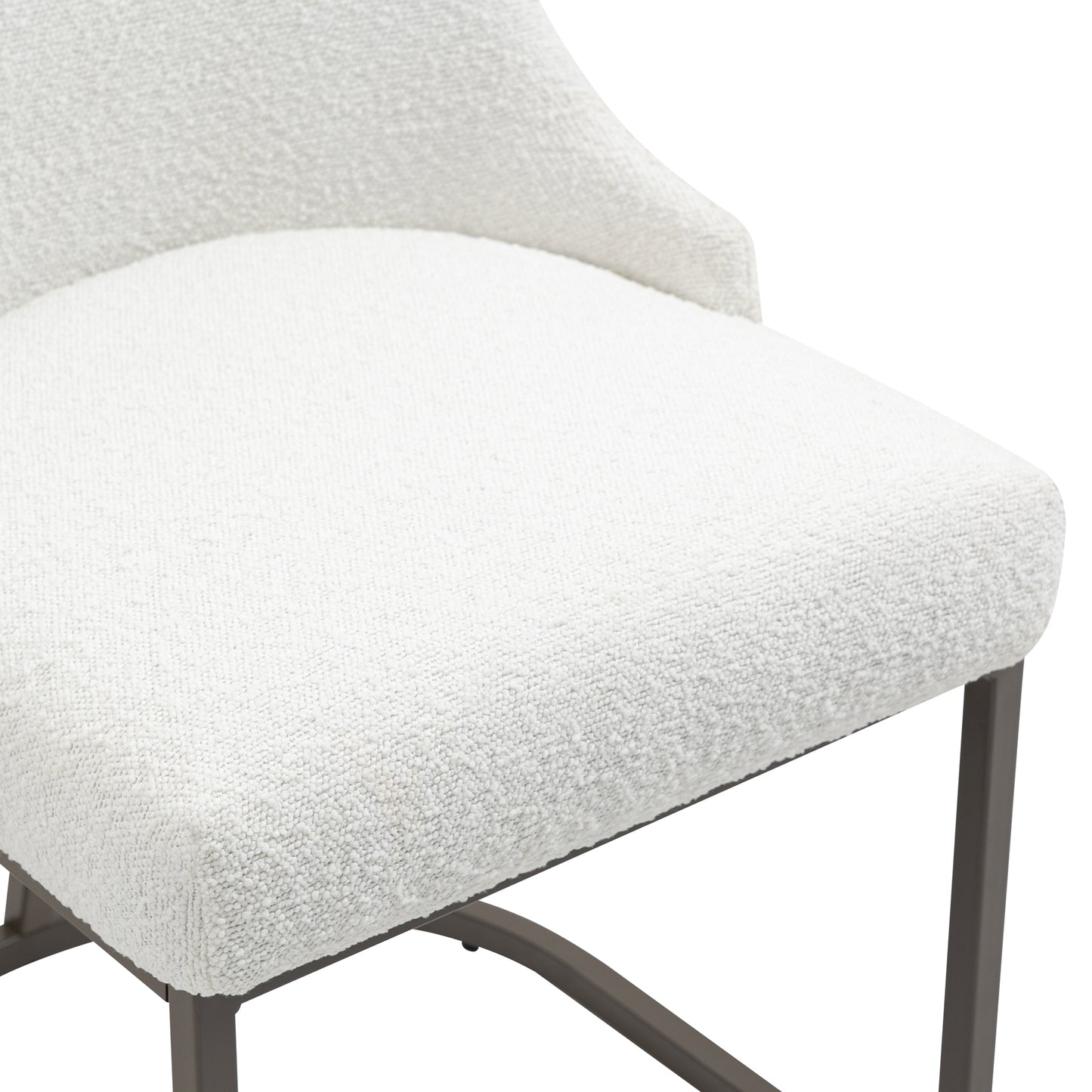 Set of 2 Ayane White Boucle Fabric Dining Chair with Iron Legs