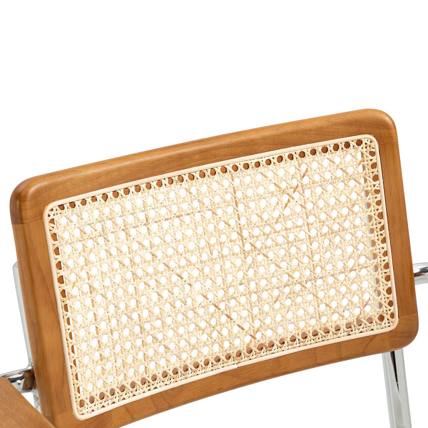 Set of 2 Azra White Boucle Fabric Dining Chair with Rattan Backrest and Chrome Legs