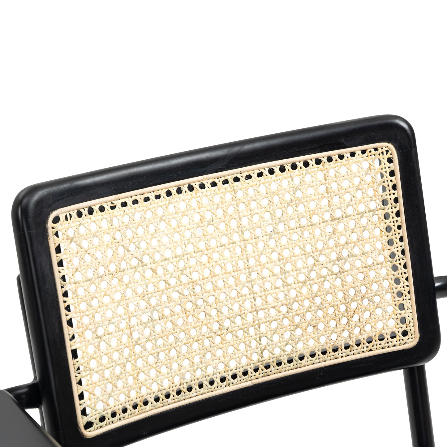 Set of 2 Azra Black Boucle Fabric Dining Chair with Rattan Backrest and Black Iron Legs