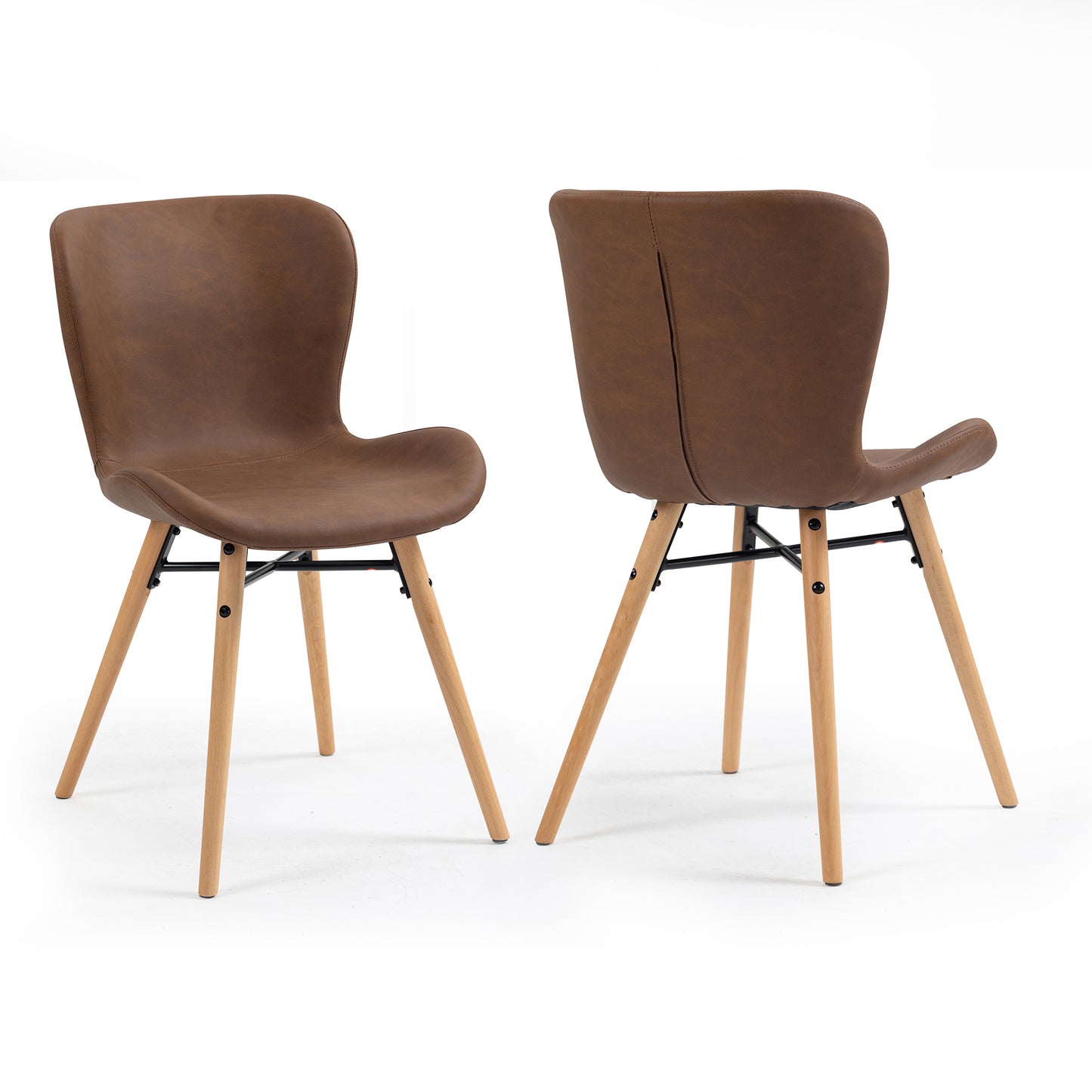 Set of 2 Banks Brown Faux Leather Dining Chair with Wood Legs