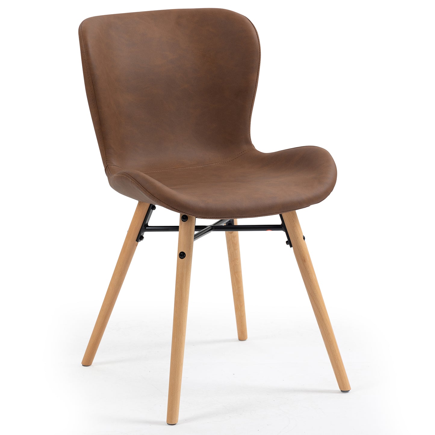 Set of 2 Banks Brown Faux Leather Dining Chair with Wood Legs