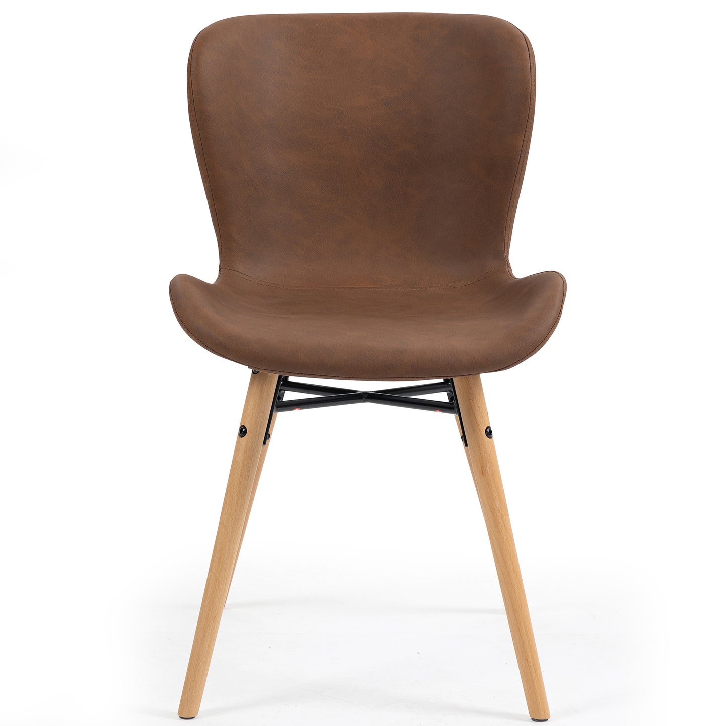 Set of 2 Banks Brown Faux Leather Dining Chair with Wood Legs