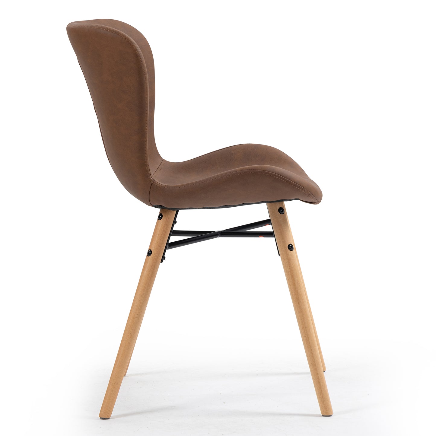 Set of 2 Banks Brown Faux Leather Dining Chair with Wood Legs