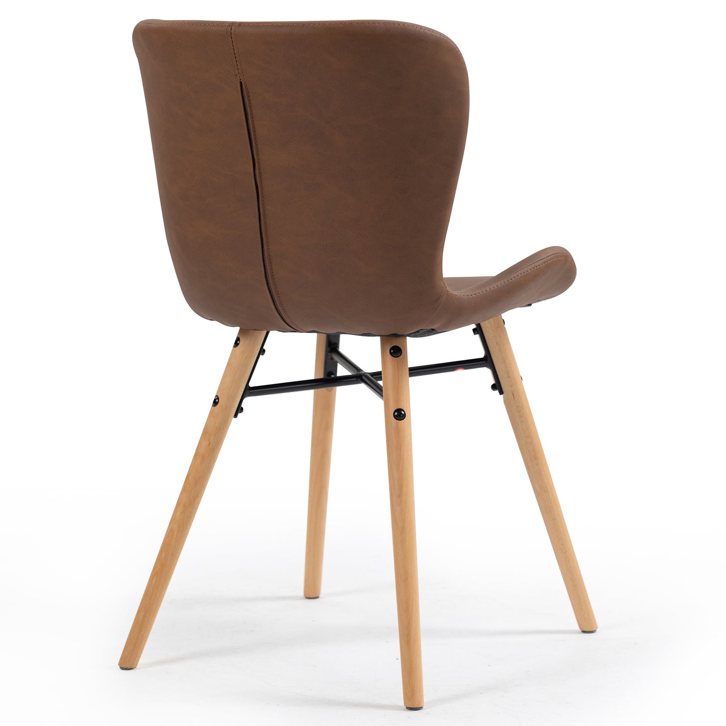 Set of 2 Banks Brown Faux Leather Dining Chair with Wood Legs