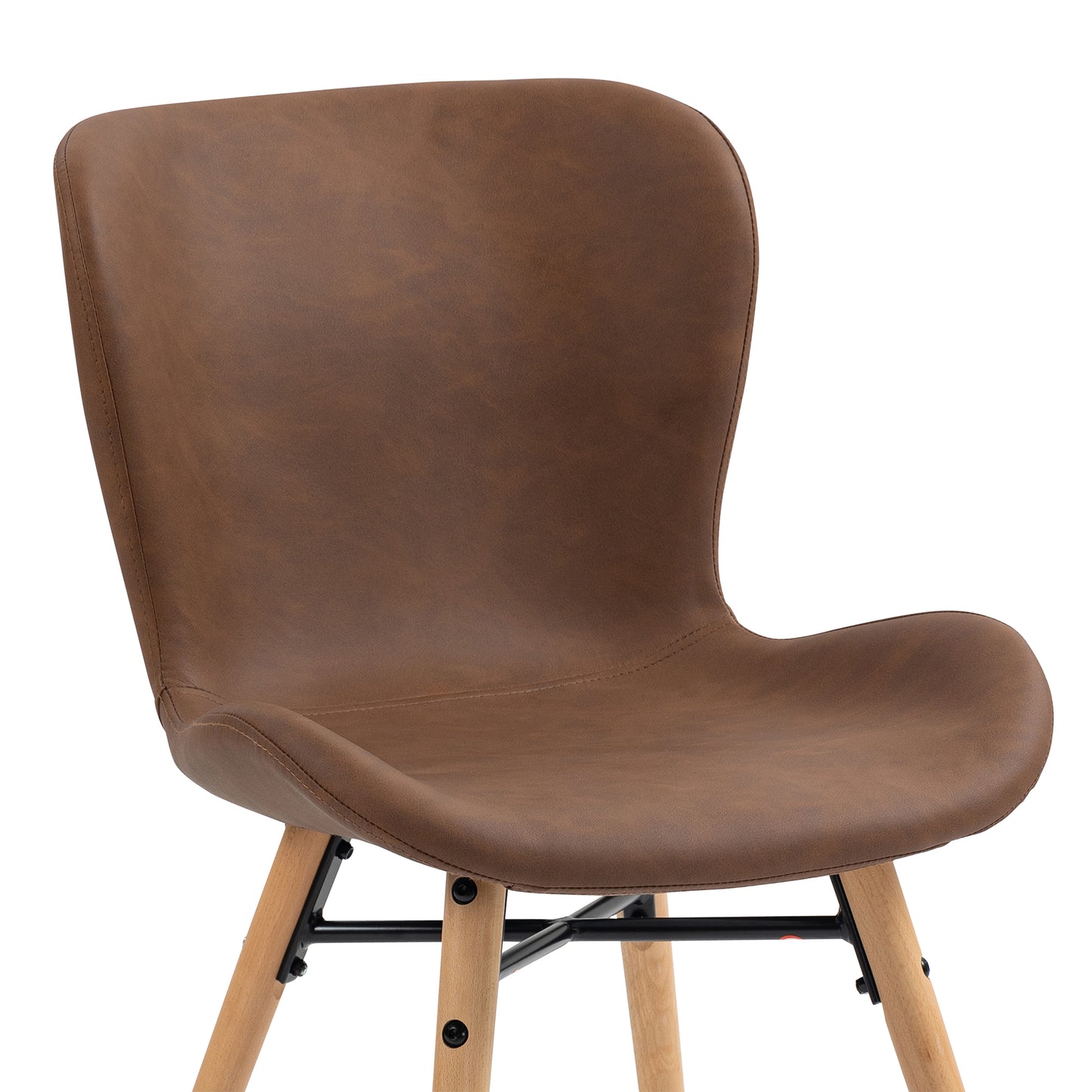 Set of 2 Banks Brown Faux Leather Dining Chair with Wood Legs