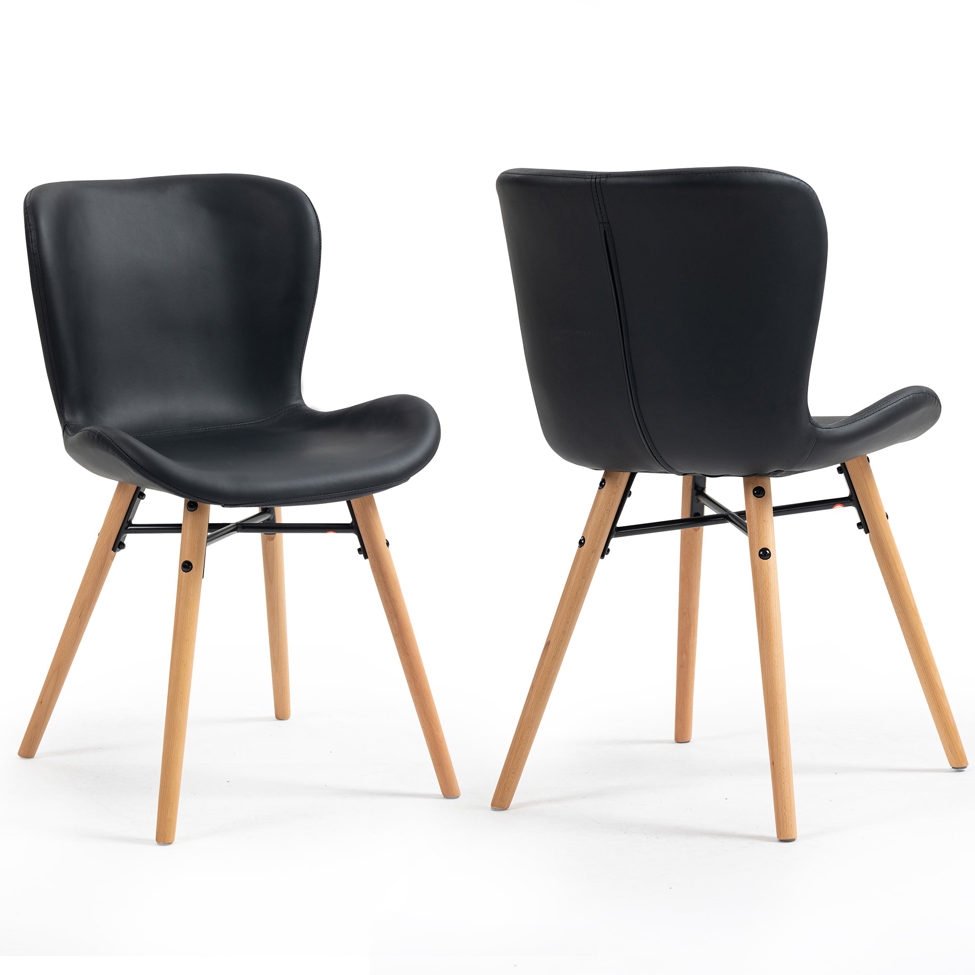 Set of 2 Banks Black Faux Leather Dining Chair with Wood
