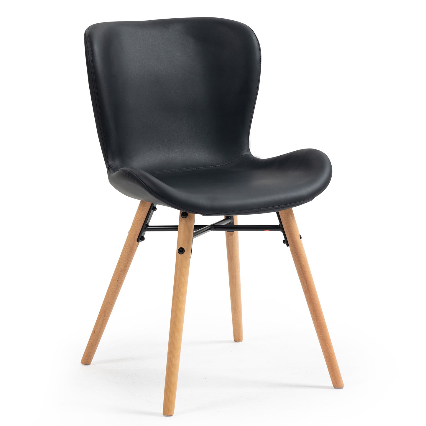 Set of 2 Banks Black Faux Leather Dining Chair with Wood Legs