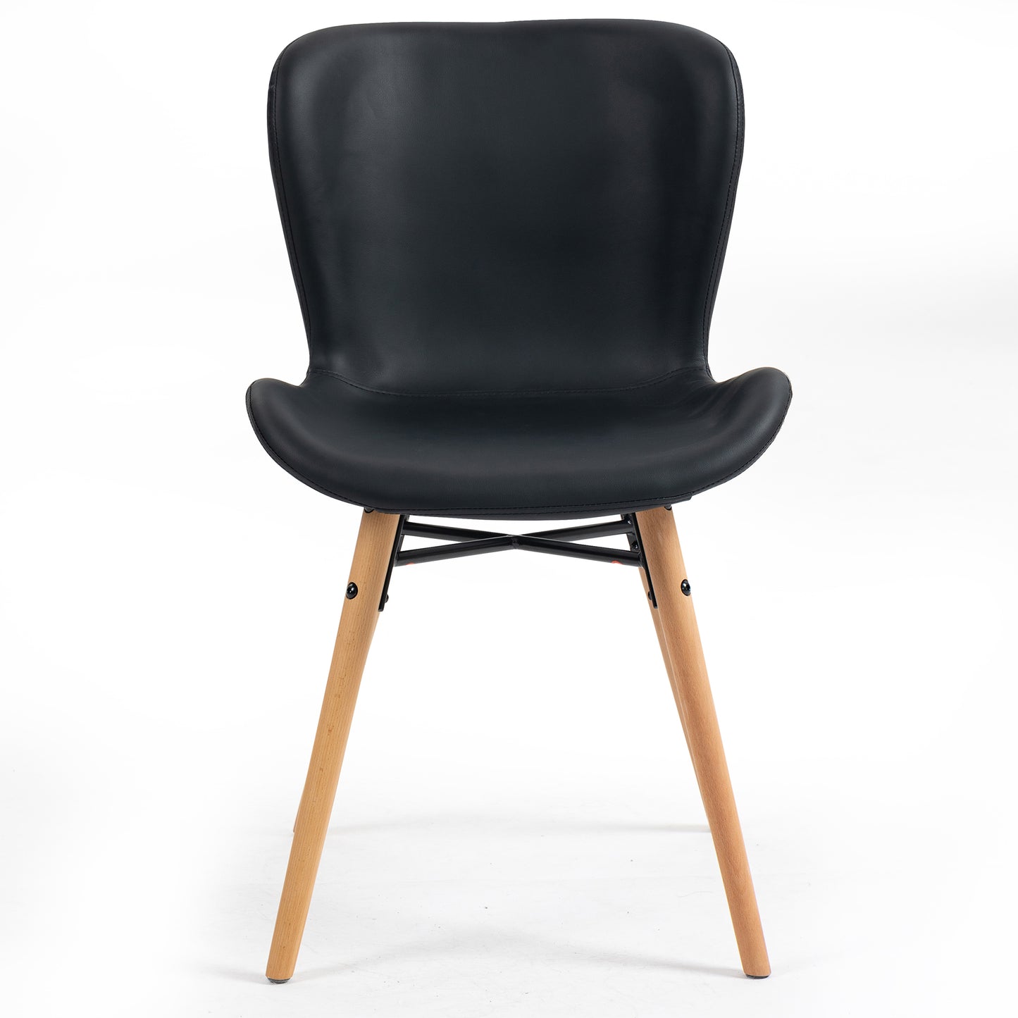 Set of 2 Banks Black Faux Leather Dining Chair with Wood Legs