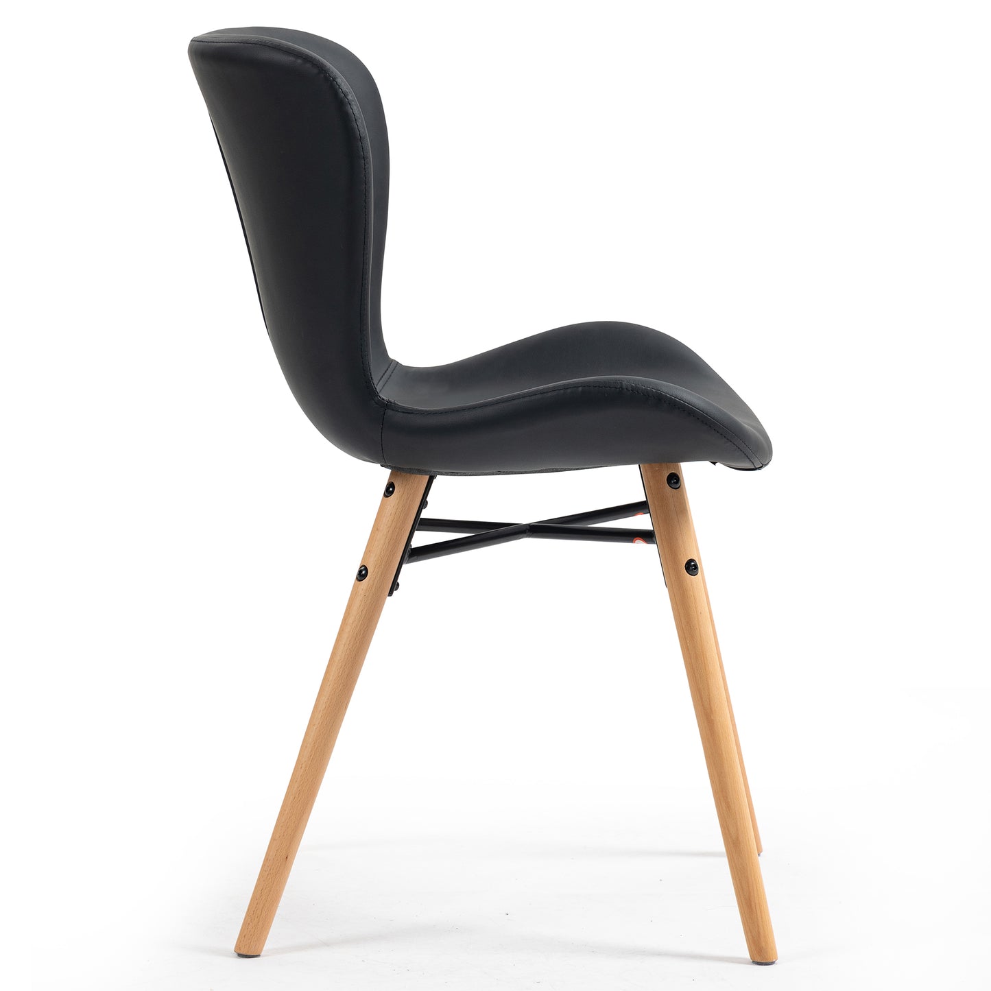 Set of 2 Banks Black Faux Leather Dining Chair with Wood Legs