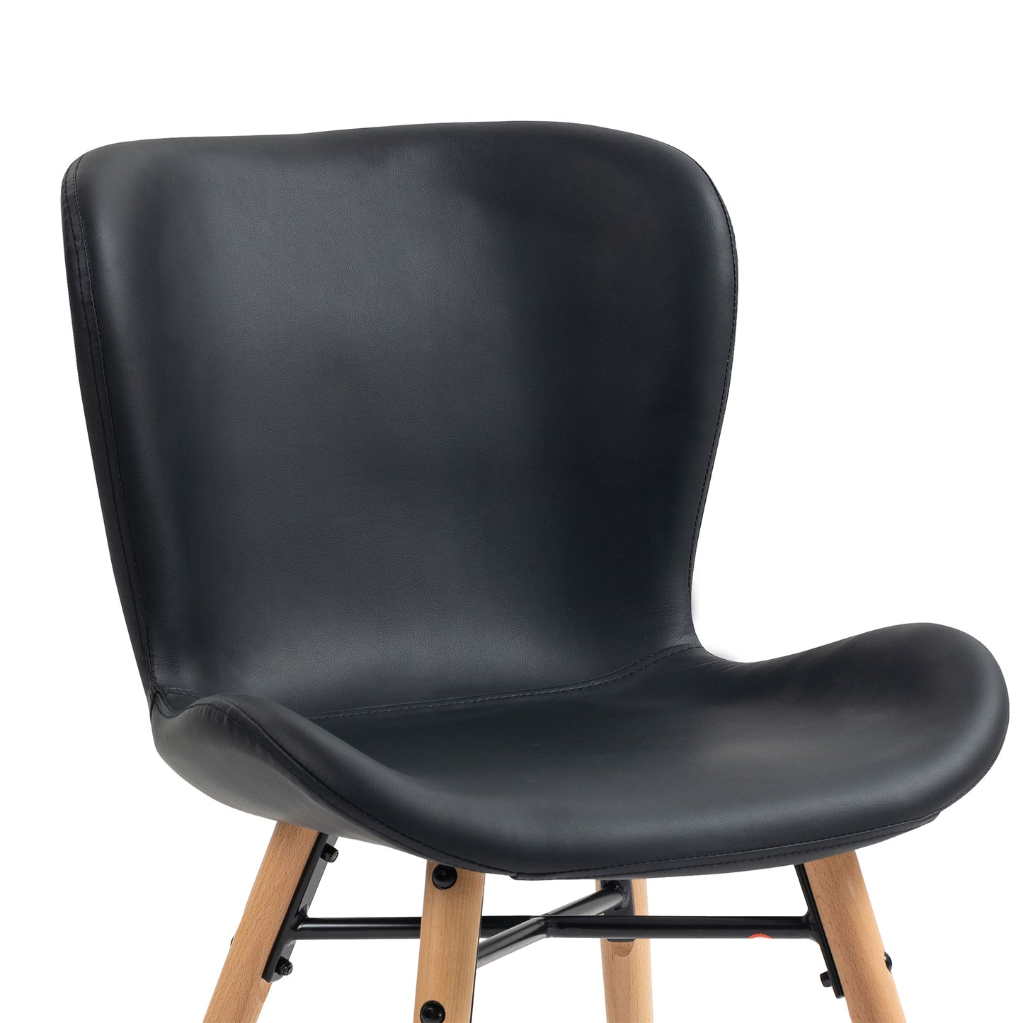 Set of 2 Banks Black Faux Leather Dining Chair with Wood Legs